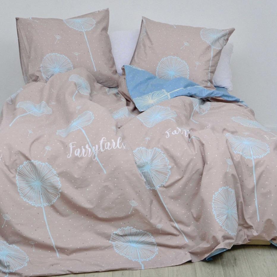 бежево-блакитна постільна білизна з кульбабами фото