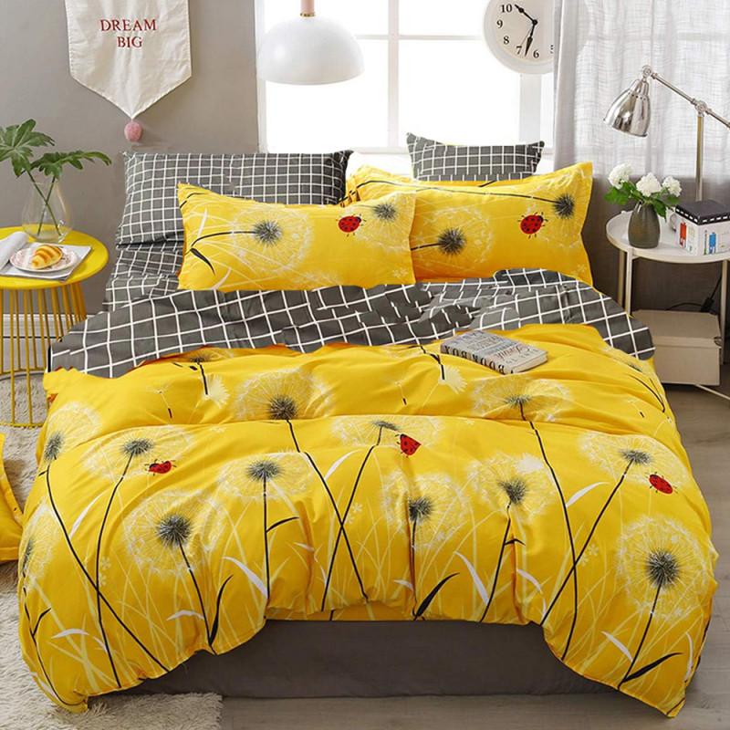 жовто-сіра підліткова постільна білизна з кульбабами фото 1