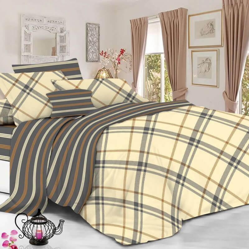 бежева постільна білизна у клітинку