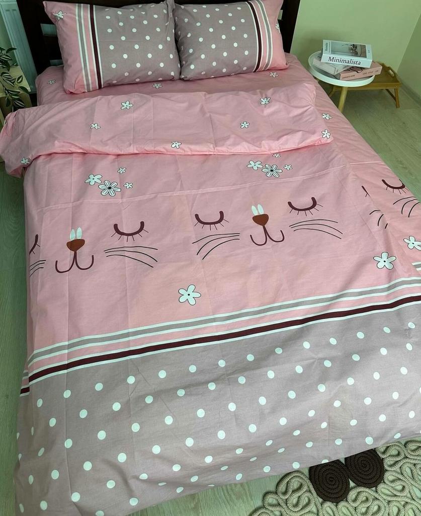 постільна білизна рожевого кольору з котиками з бязі фото 1