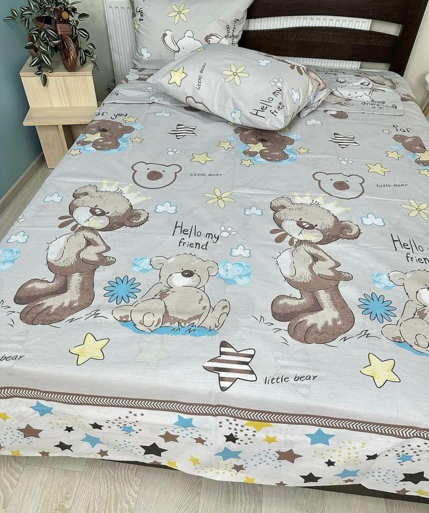 дитяча постільна білизна сірого кольору з ведмедиками фото 1