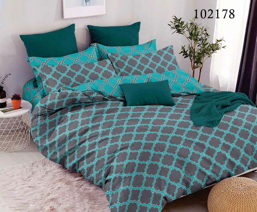 сіро-бірюзова постільна білизна бязь з класичним малюнком