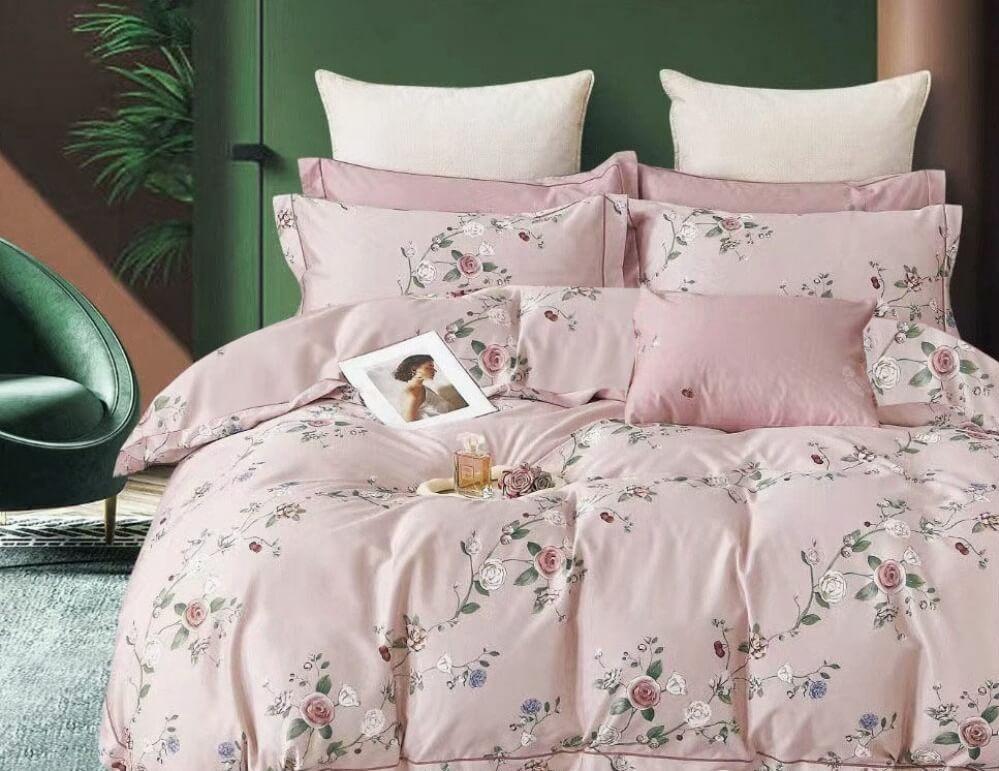 рожева постільна білизна сатин з трояндами фото 1