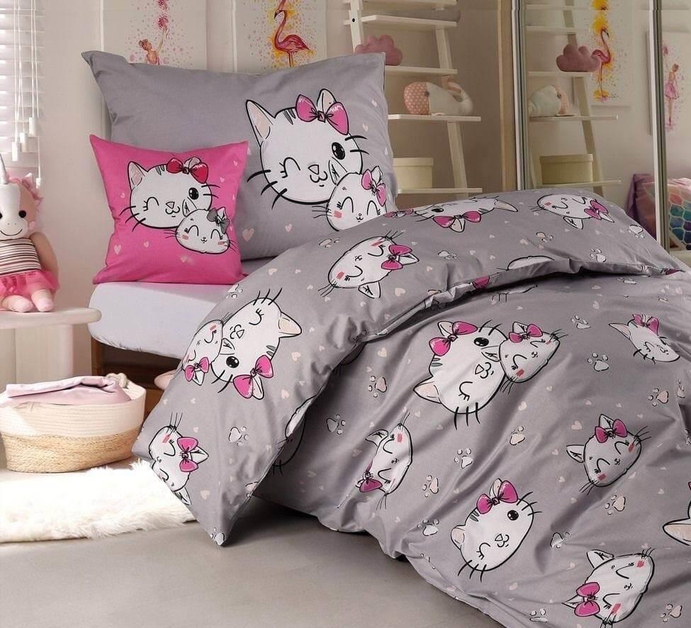дитяча постільна білизна сіро-рожевого кольору з кицькою Кітті