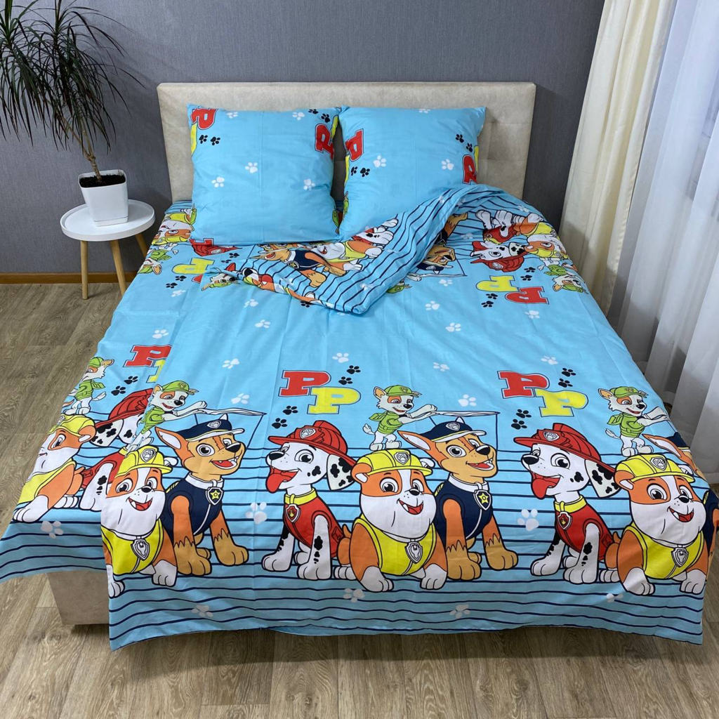 дитяча постільна білизна щенячий патруль блакитного кольору фото 1