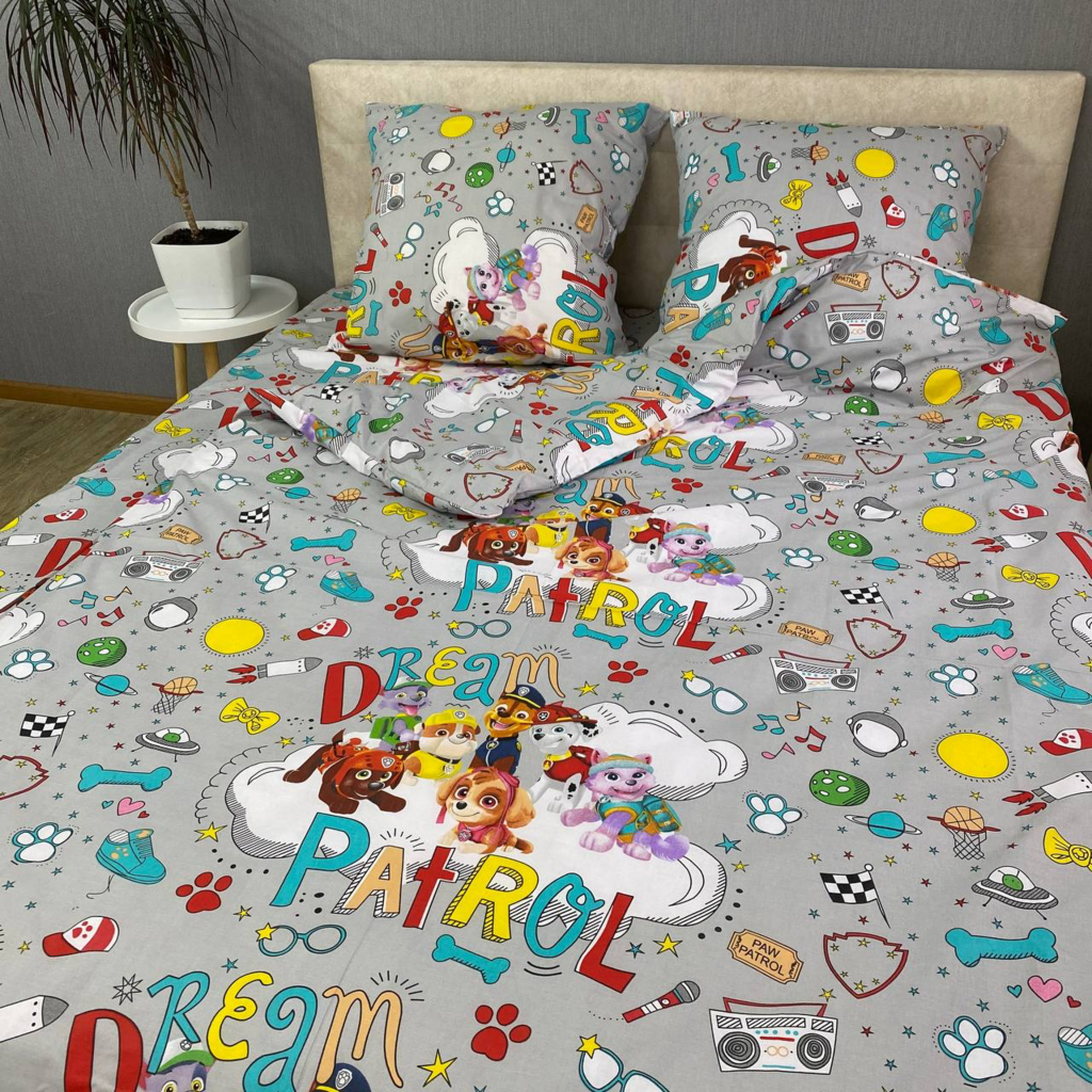 дитяча постільна білизна щенячий патруль на сірому тлі фото 1