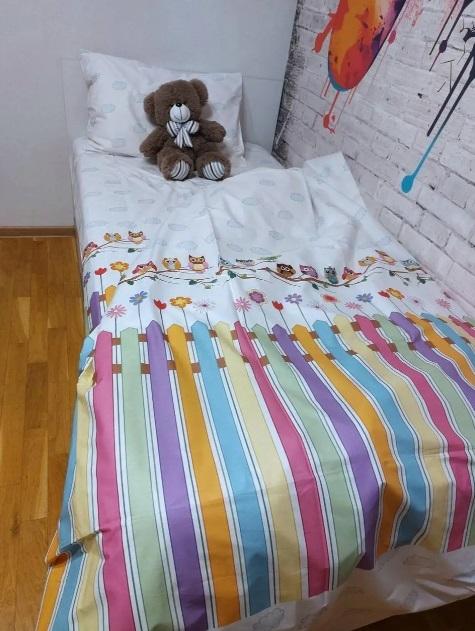 дитяча постільна білизна з заборчиком, квітами та совами на ньому фото 1