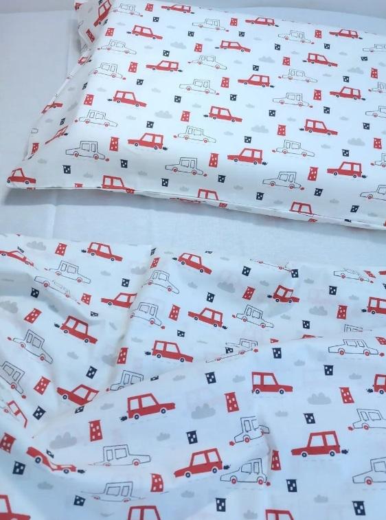 дитяча постільна білизна ранфорс люкс з червоними машинками фото 1