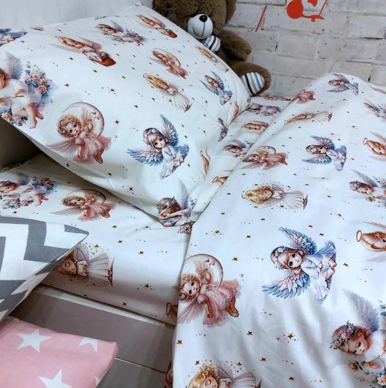 дитяча постільна білизна поплін люкс з янголятами фото 1