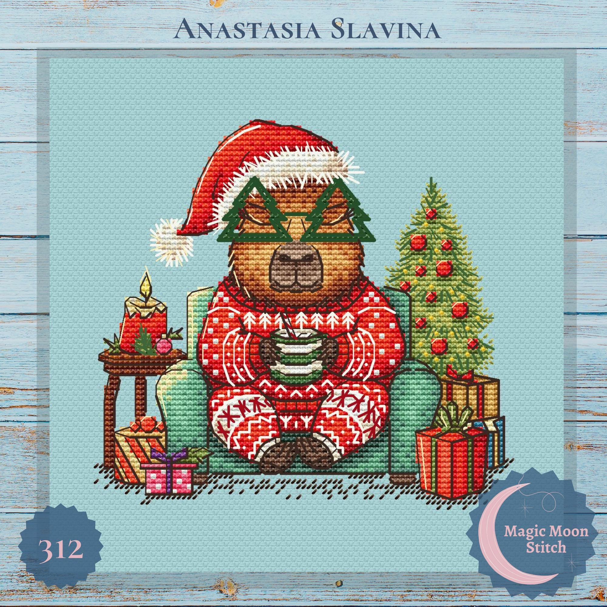Christmas capybara - cross stitch pattern