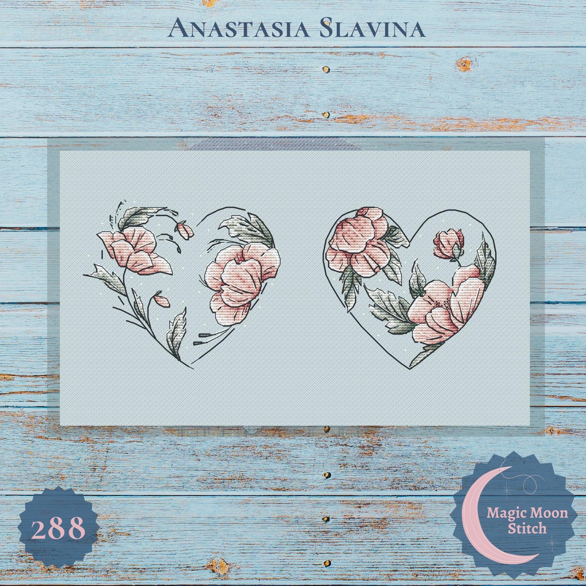 Floral hearts - cross stitch pattern