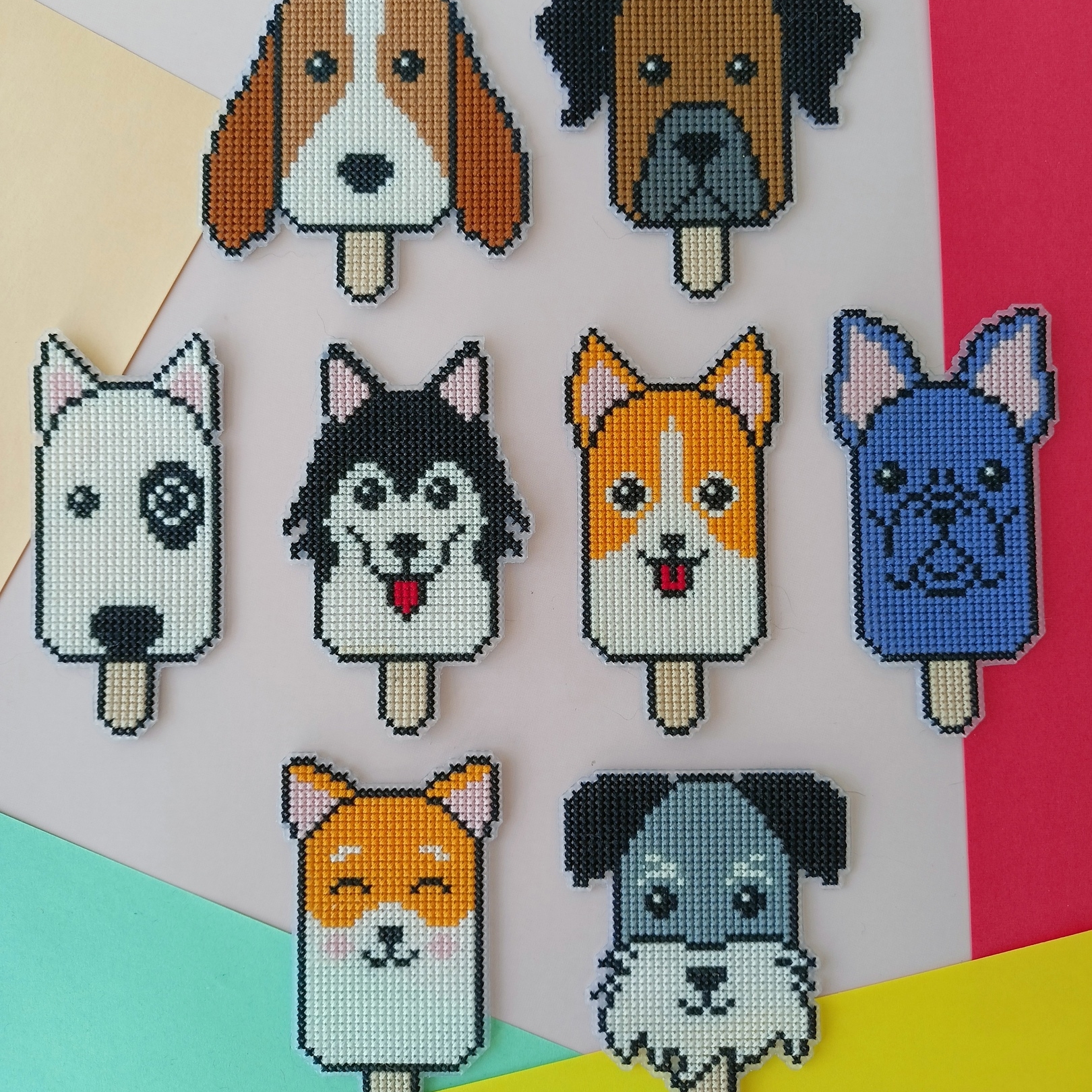 Funny dogs ice cream bars - cross stitch pattern