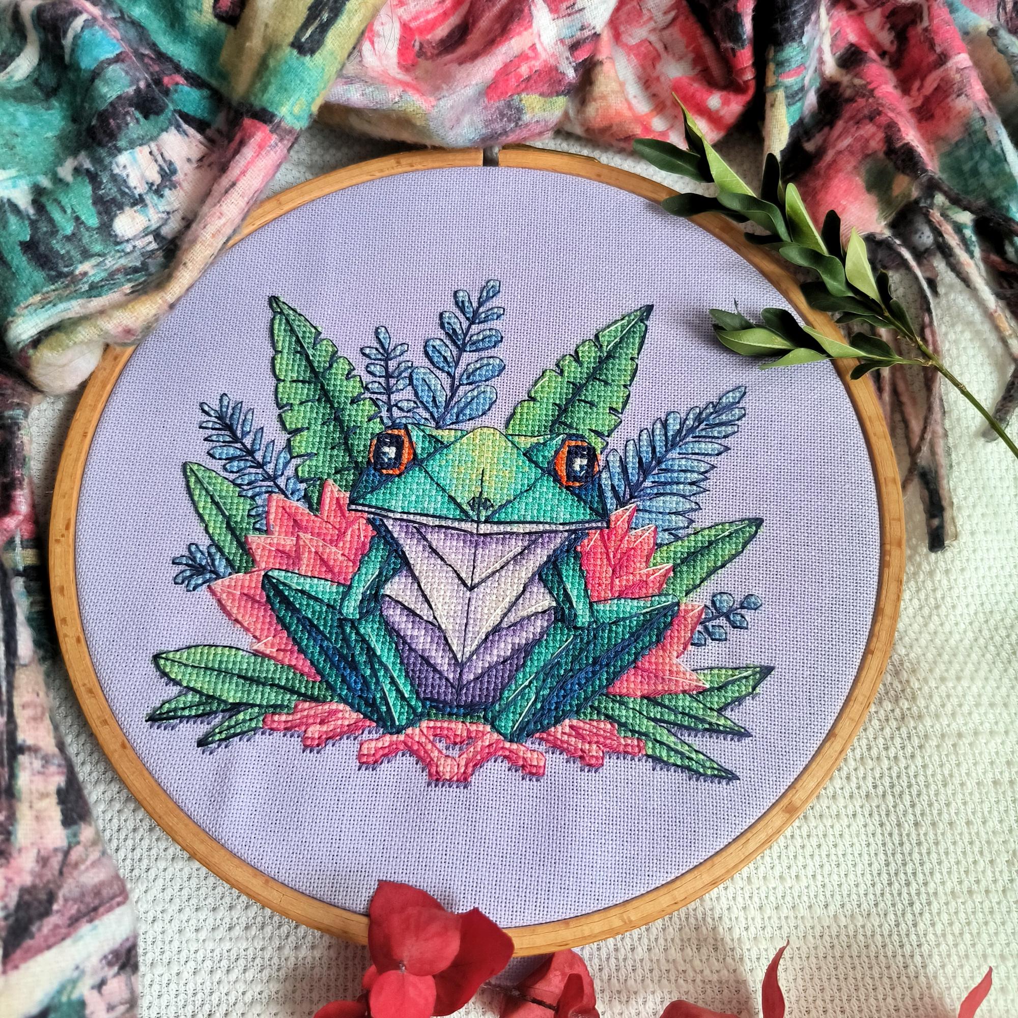 Origami frog - cross stitch pattern