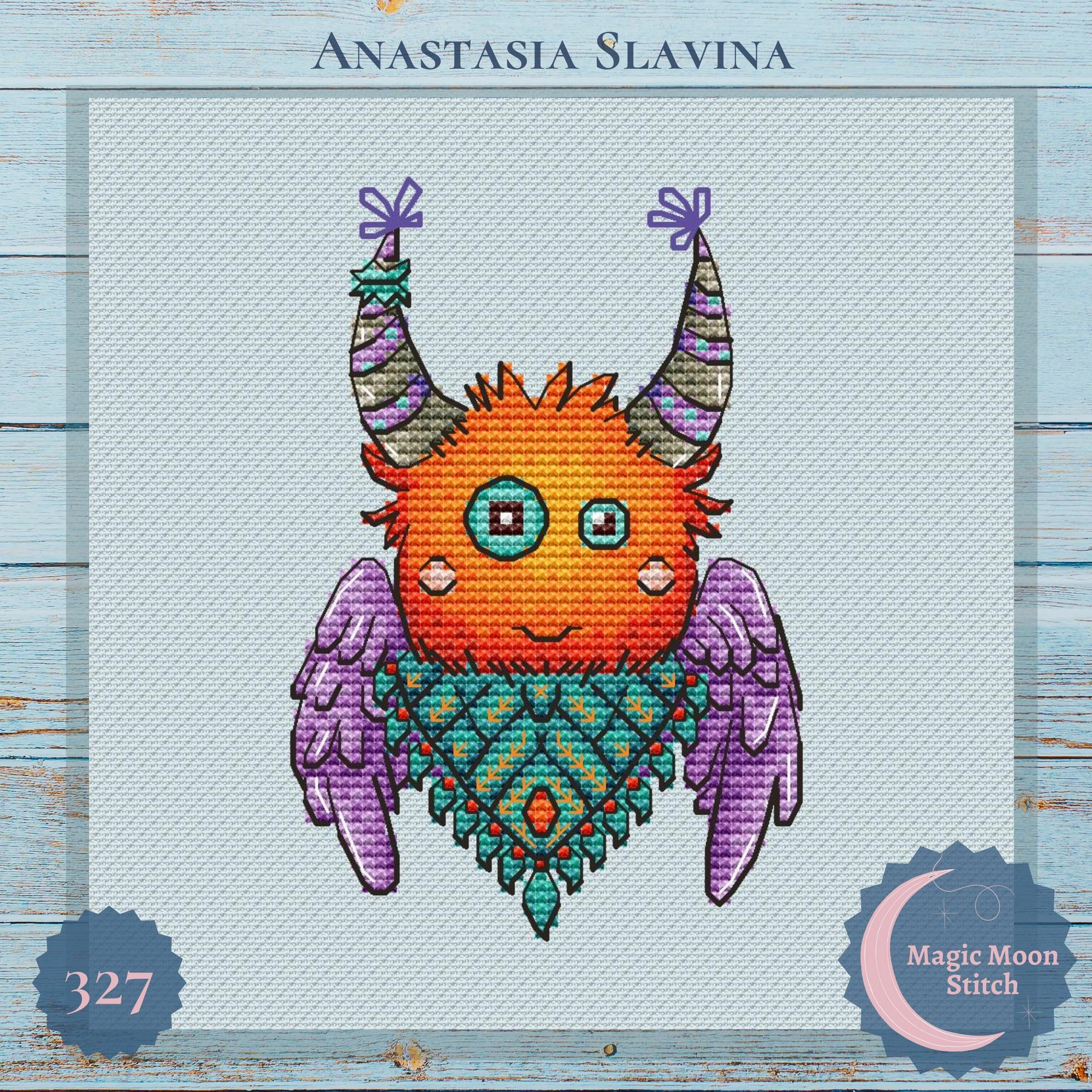 Funny monster with wings - cross stitch pattern