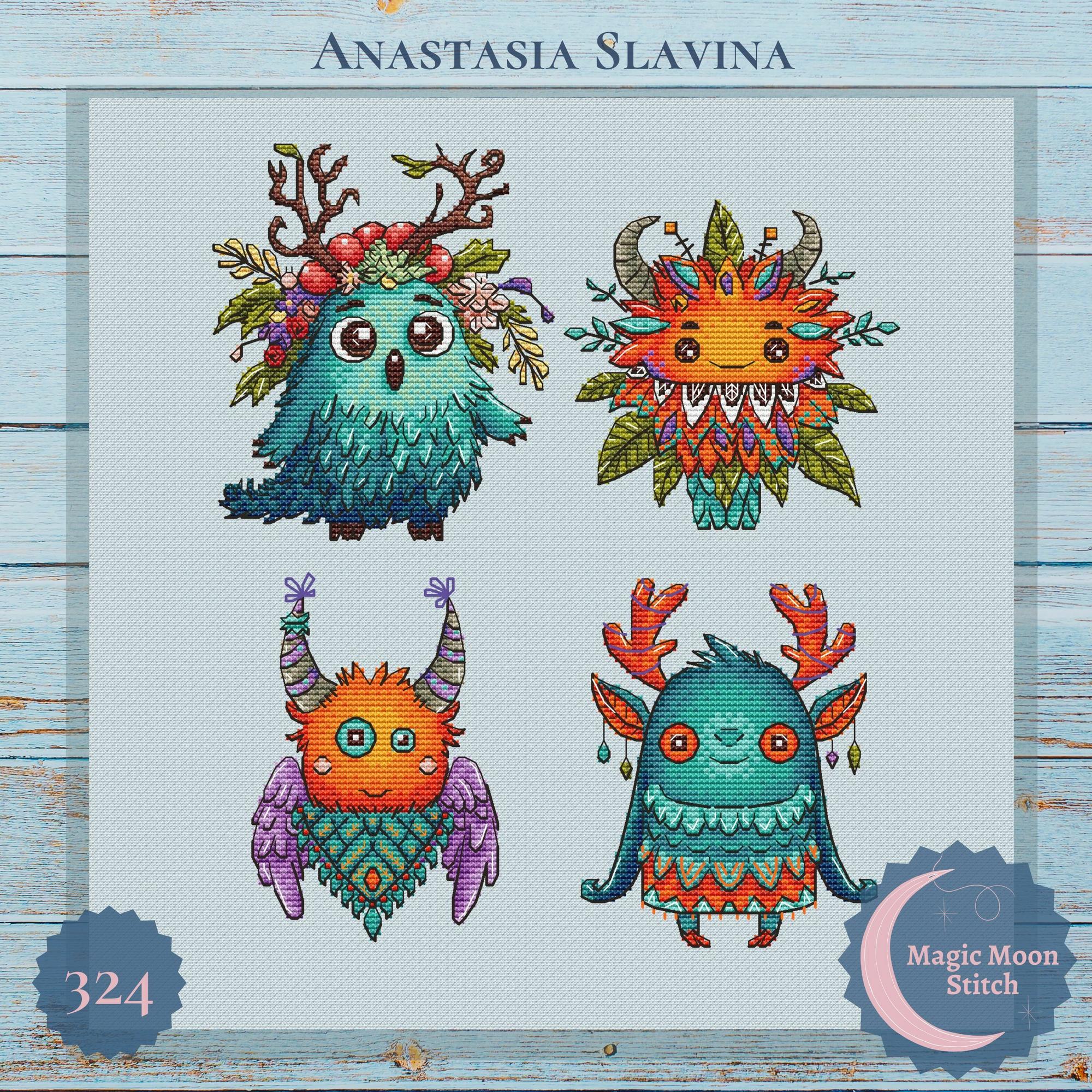 Funny embroidery monsters set - cross stitch pattern