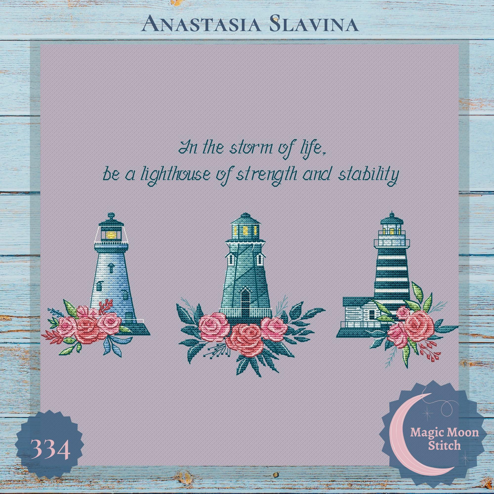 Floral lighthouses - cross stitch pattern