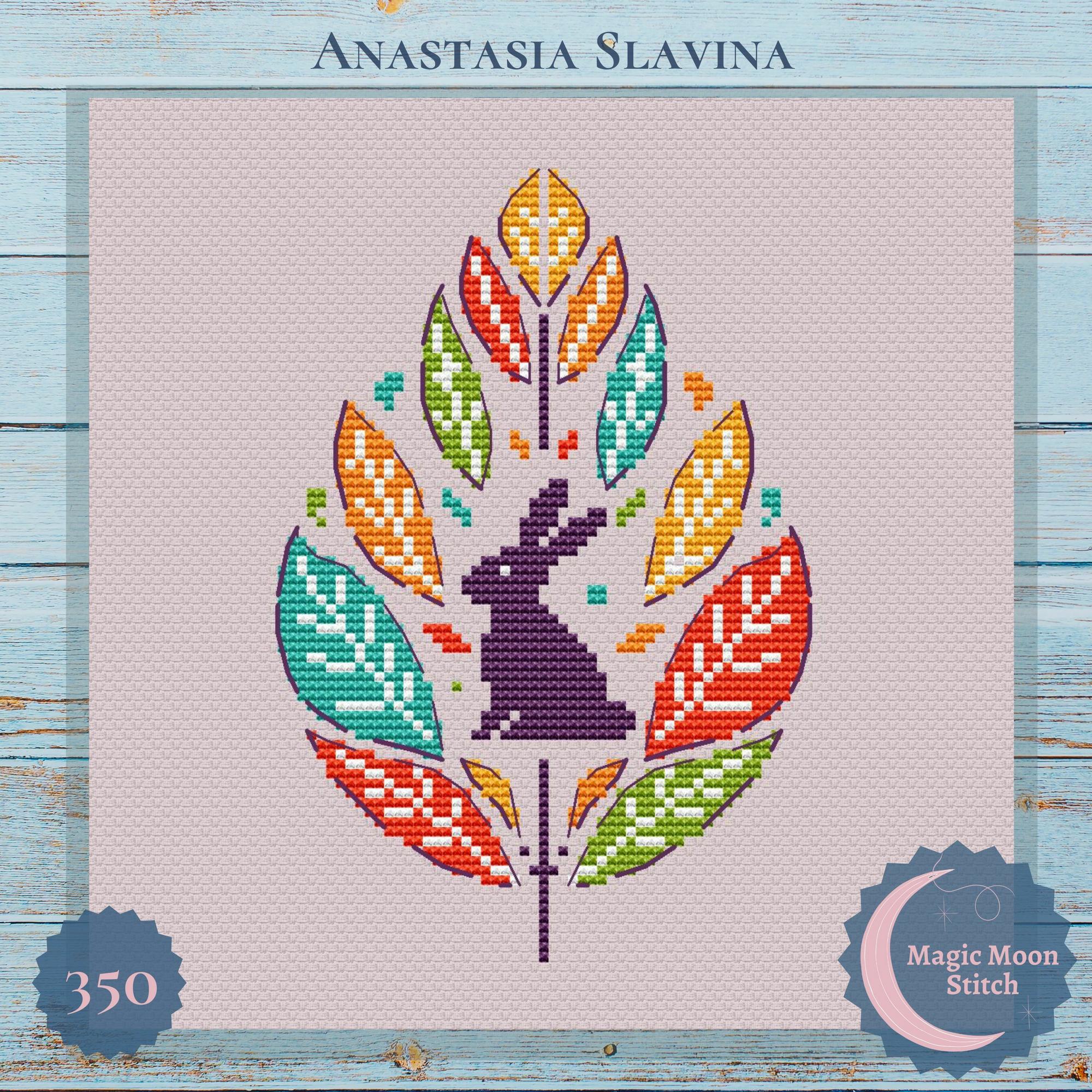 Rabbit (bunny) leaf - cross stitch pattern