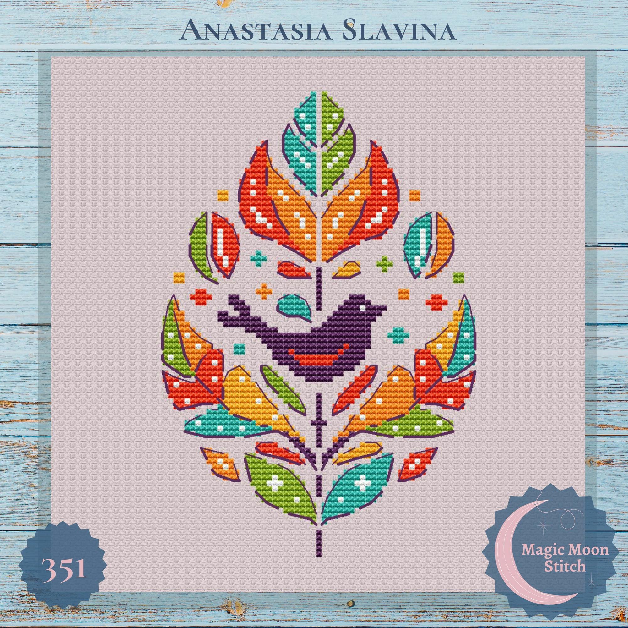Bird leaf - cross stitch pattern