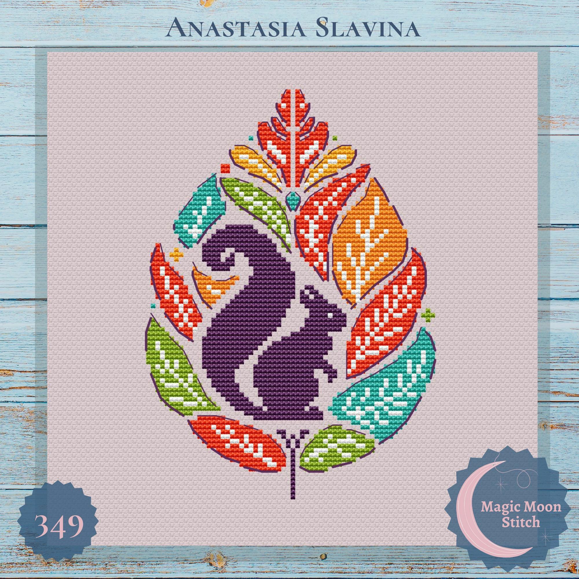 Squirrel leaf - cross stitch pattern