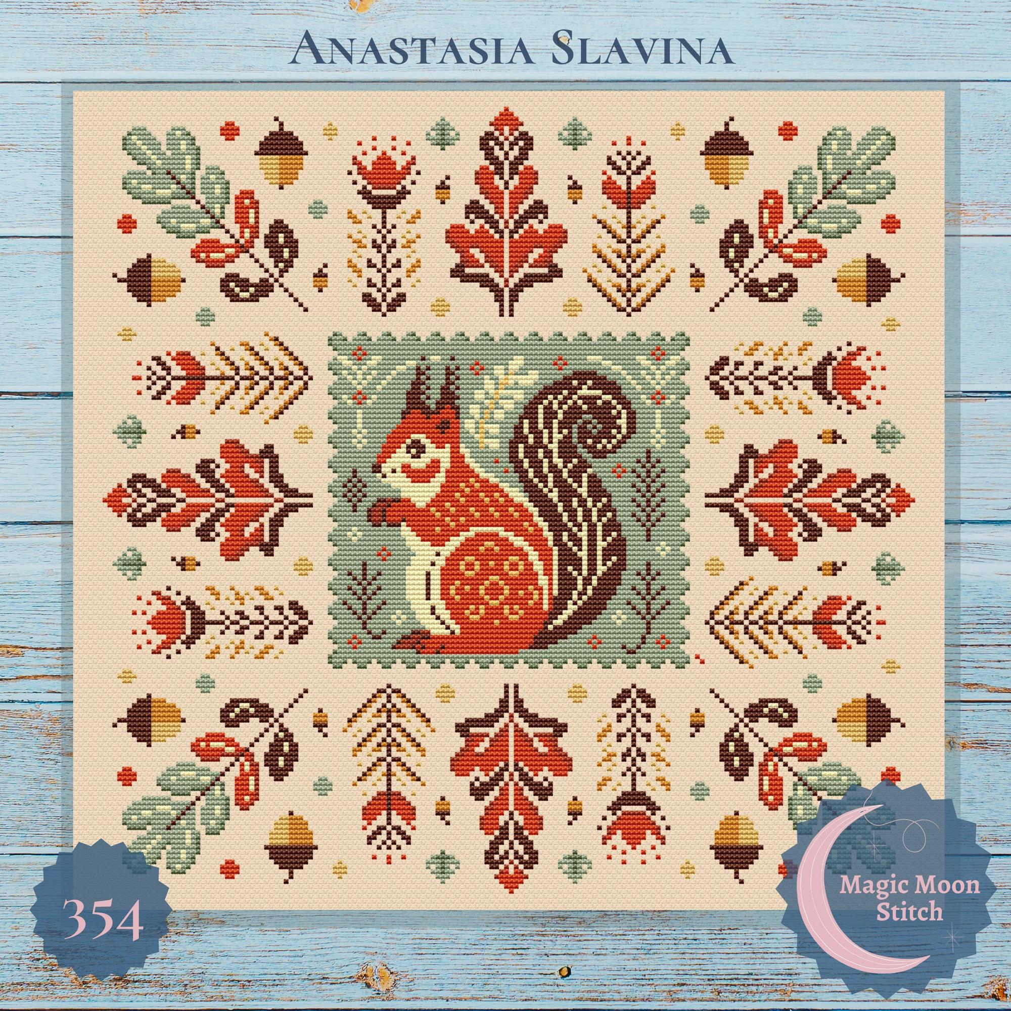 Autumn squirrel sampler 2 - cross stitch pattern