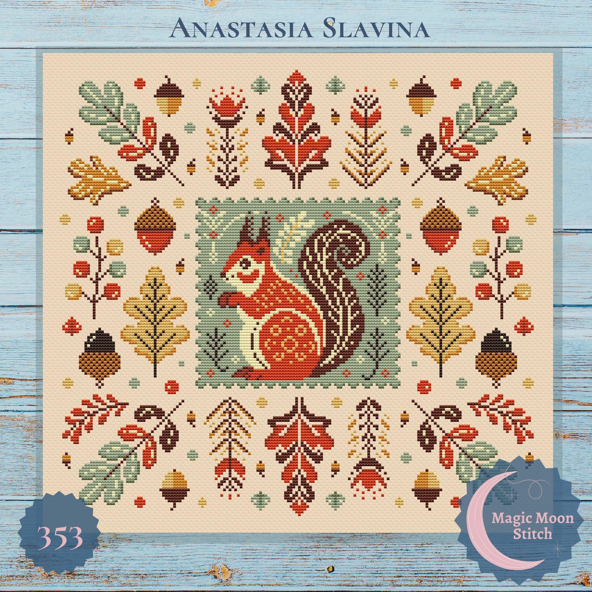Autumn squirrel sampler - cross stitch pattern