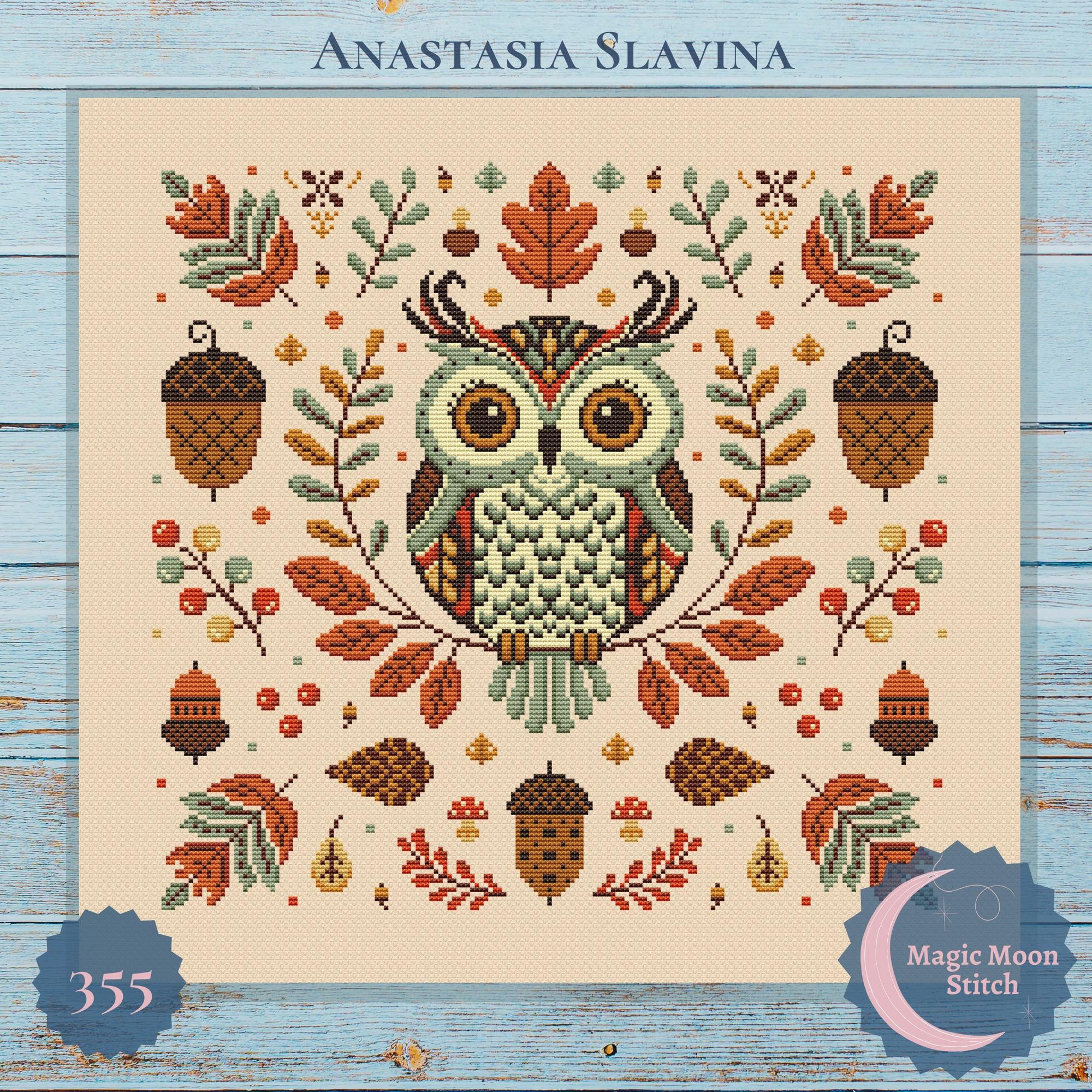 Autumn owl sampler - cross stitch pattern