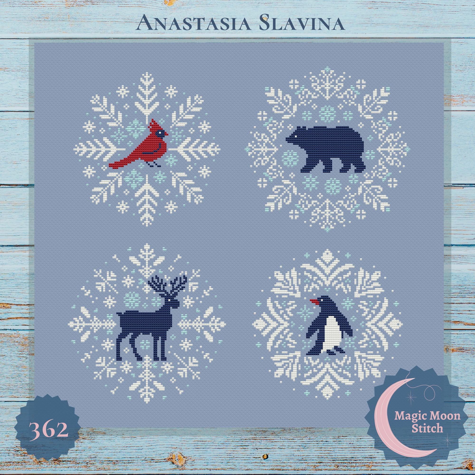 Snowflakes with animals set (with a moose)- cross stitch pattern