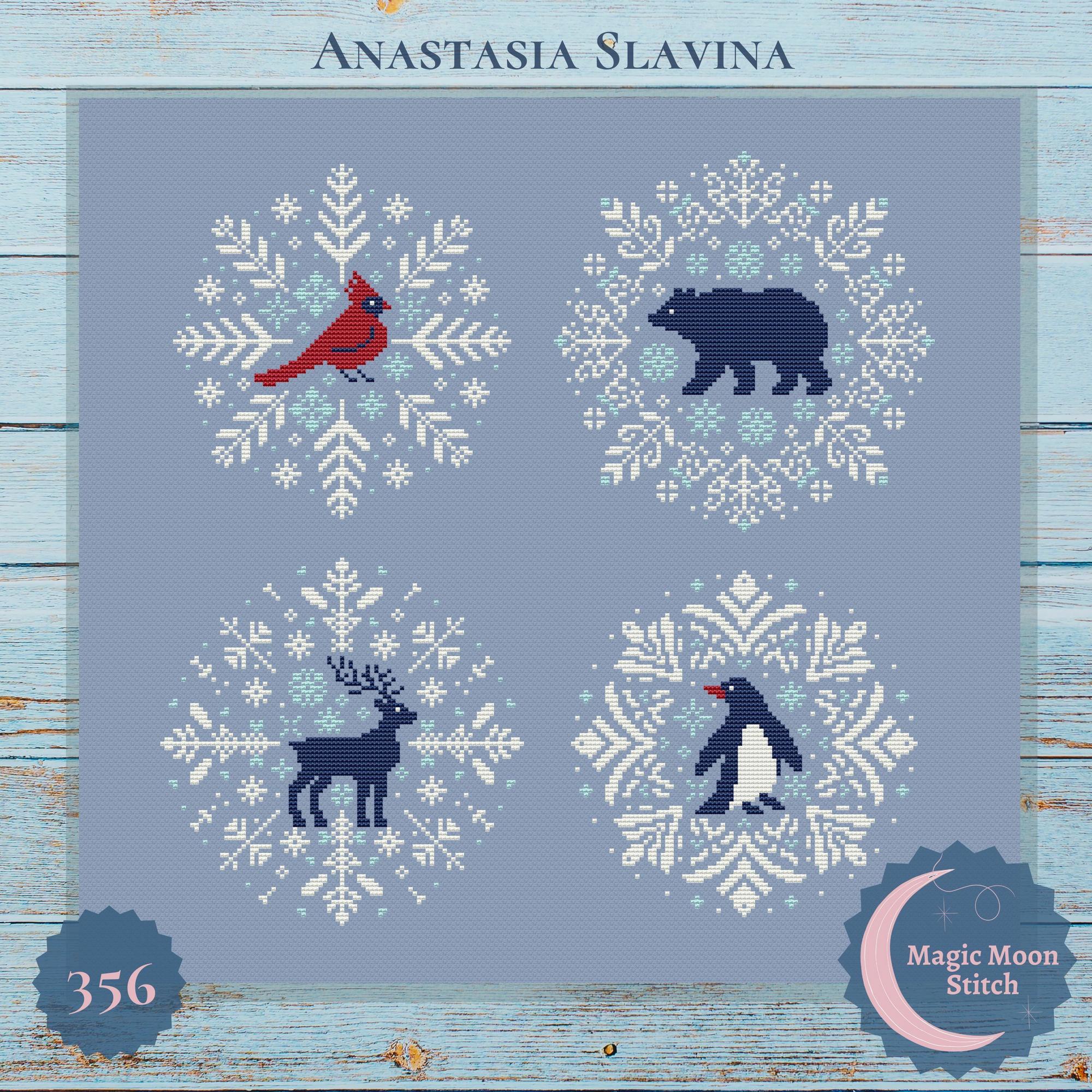 Snowflakes with animals set (with a deer)- cross stitch pattern