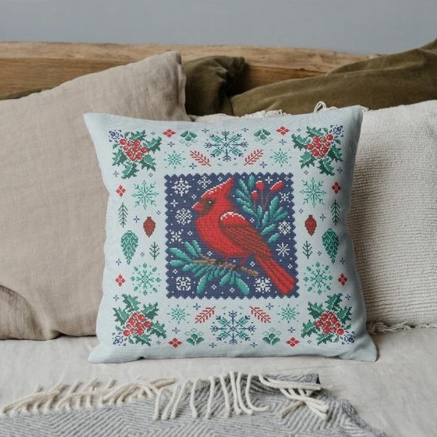 Christmas cardinal sampler - cross stitch pattern