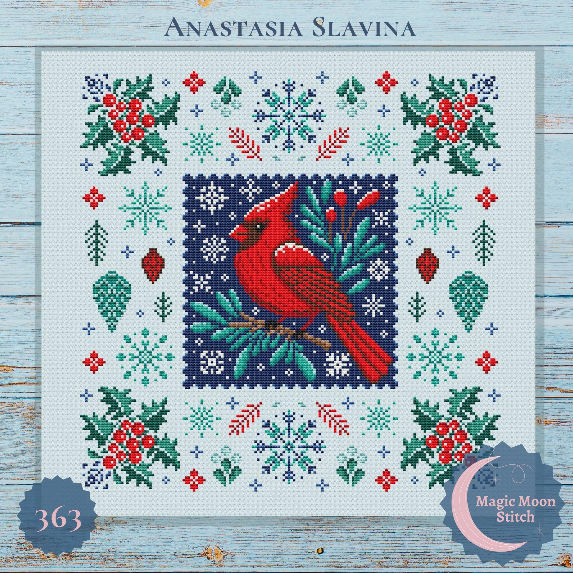 Christmas cardinal sampler - cross stitch pattern