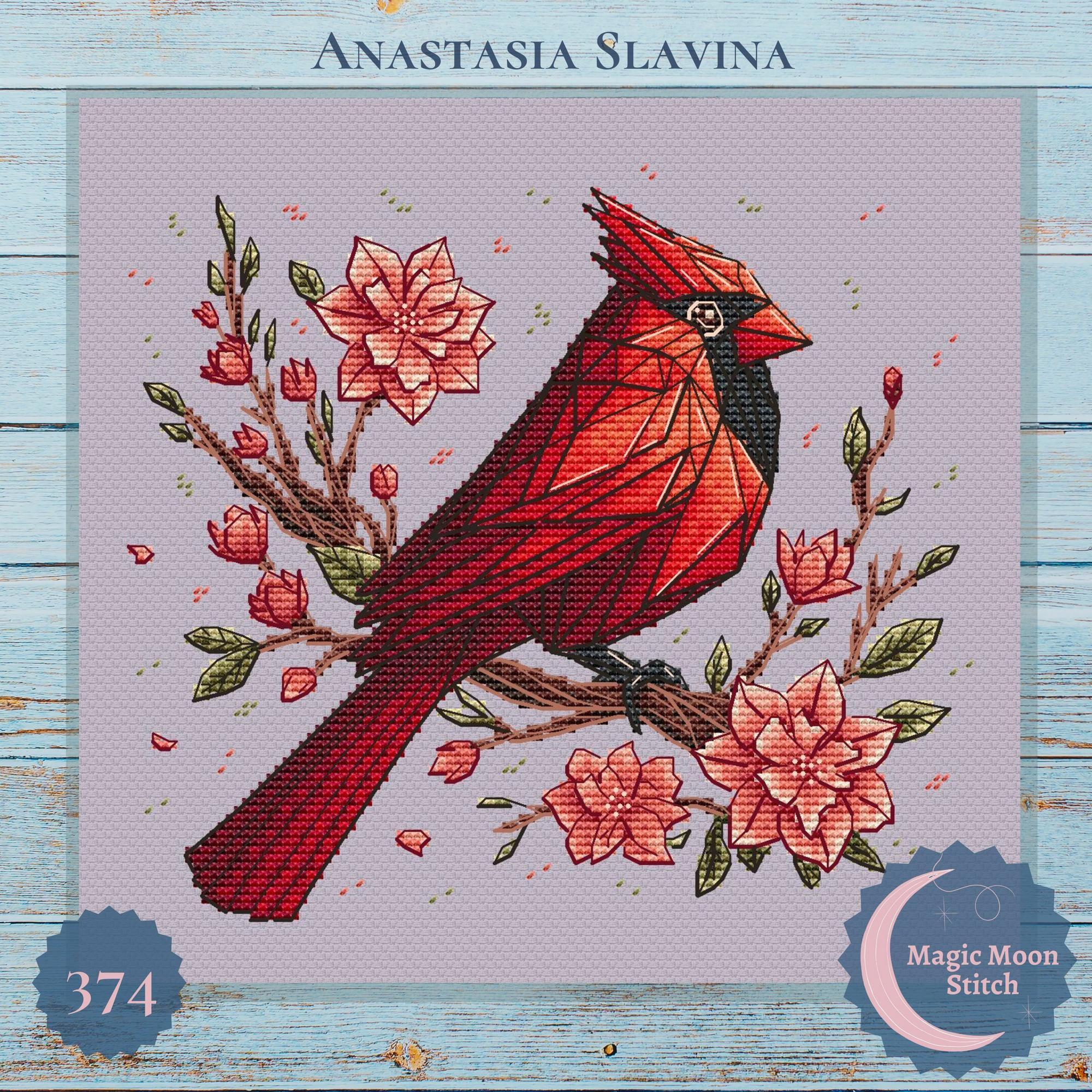 Origami cardinal - cross stitch pattern