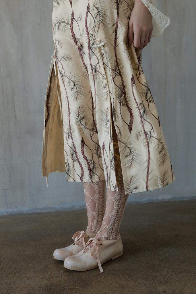 Юбка из дикого шелка с принтом Веточки /Wild Silk Skirt Twigs