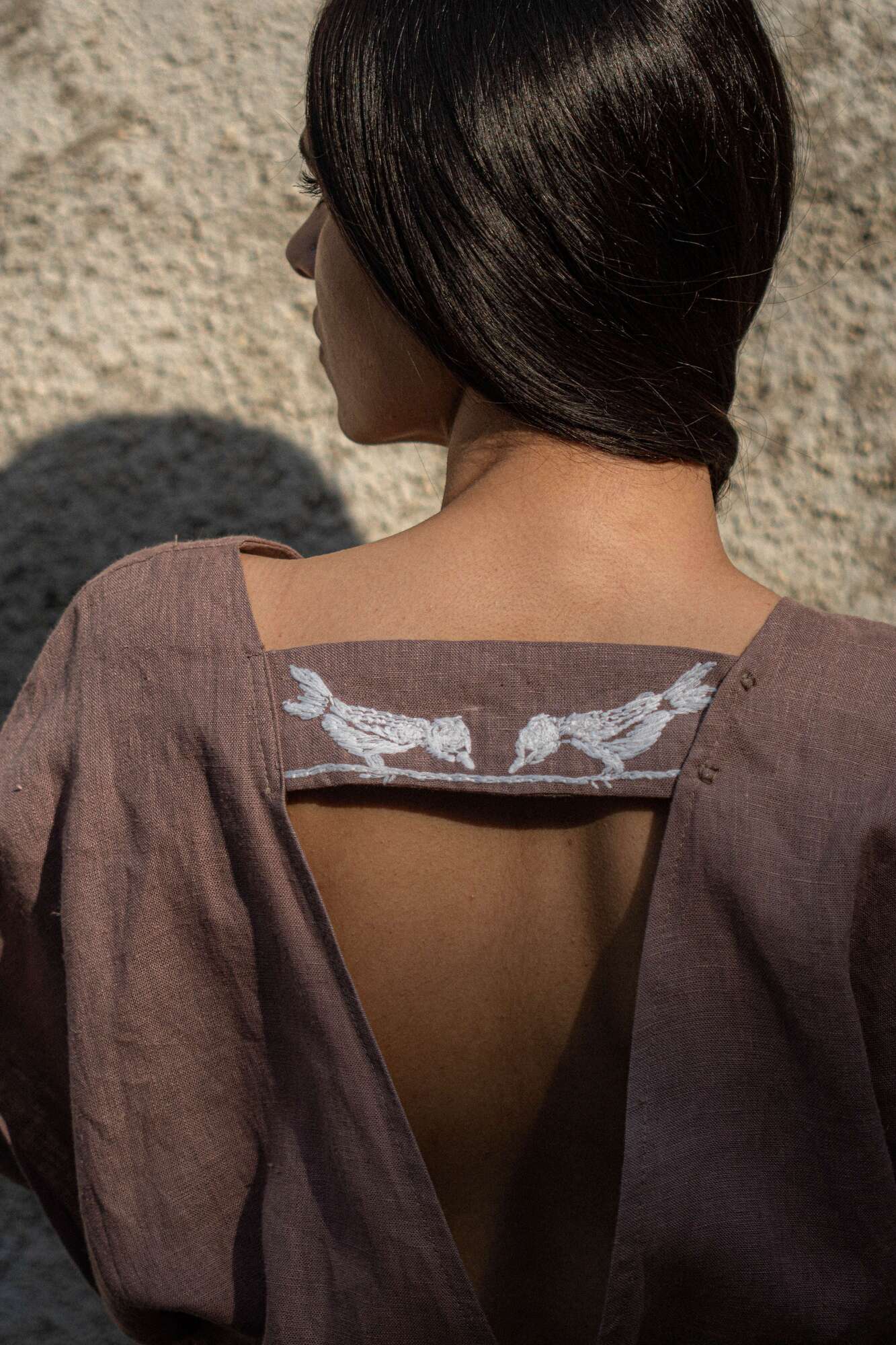 COMBI-SHORTS MEETING  HAND-EMBROIDERED BIRDS