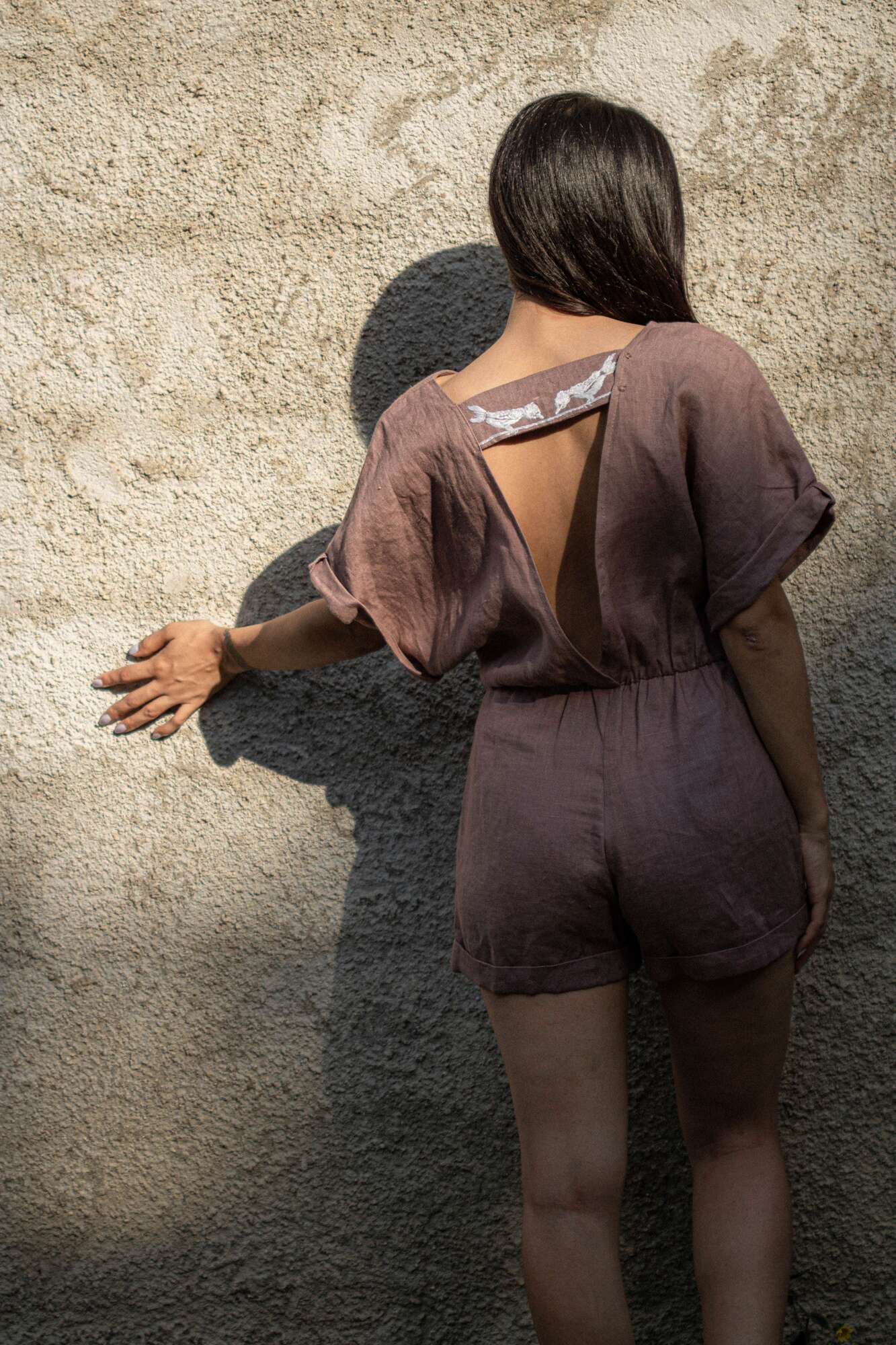 COMBI-SHORTS MEETING  HAND-EMBROIDERED BIRDS