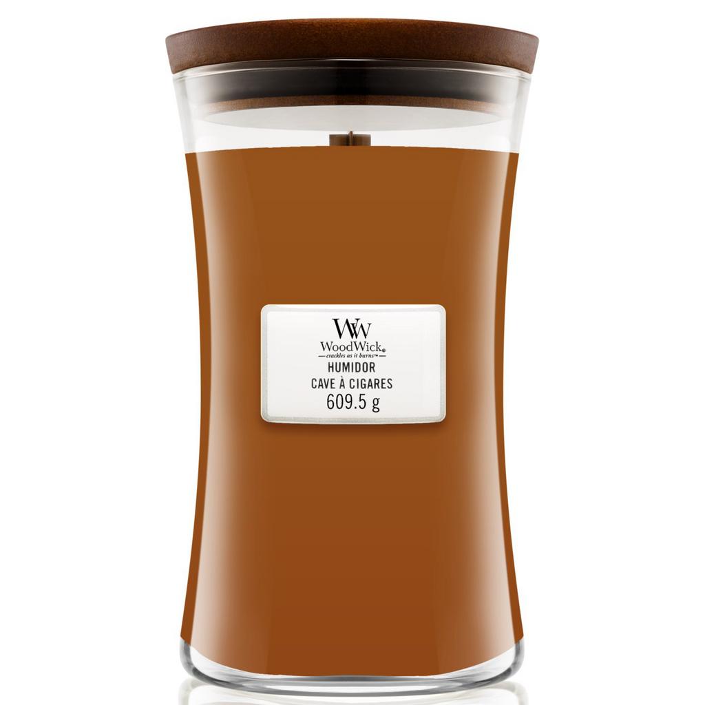 WOODWICK Large Humidor - Ароматична свічка з ароматом тютюнового листя і замші