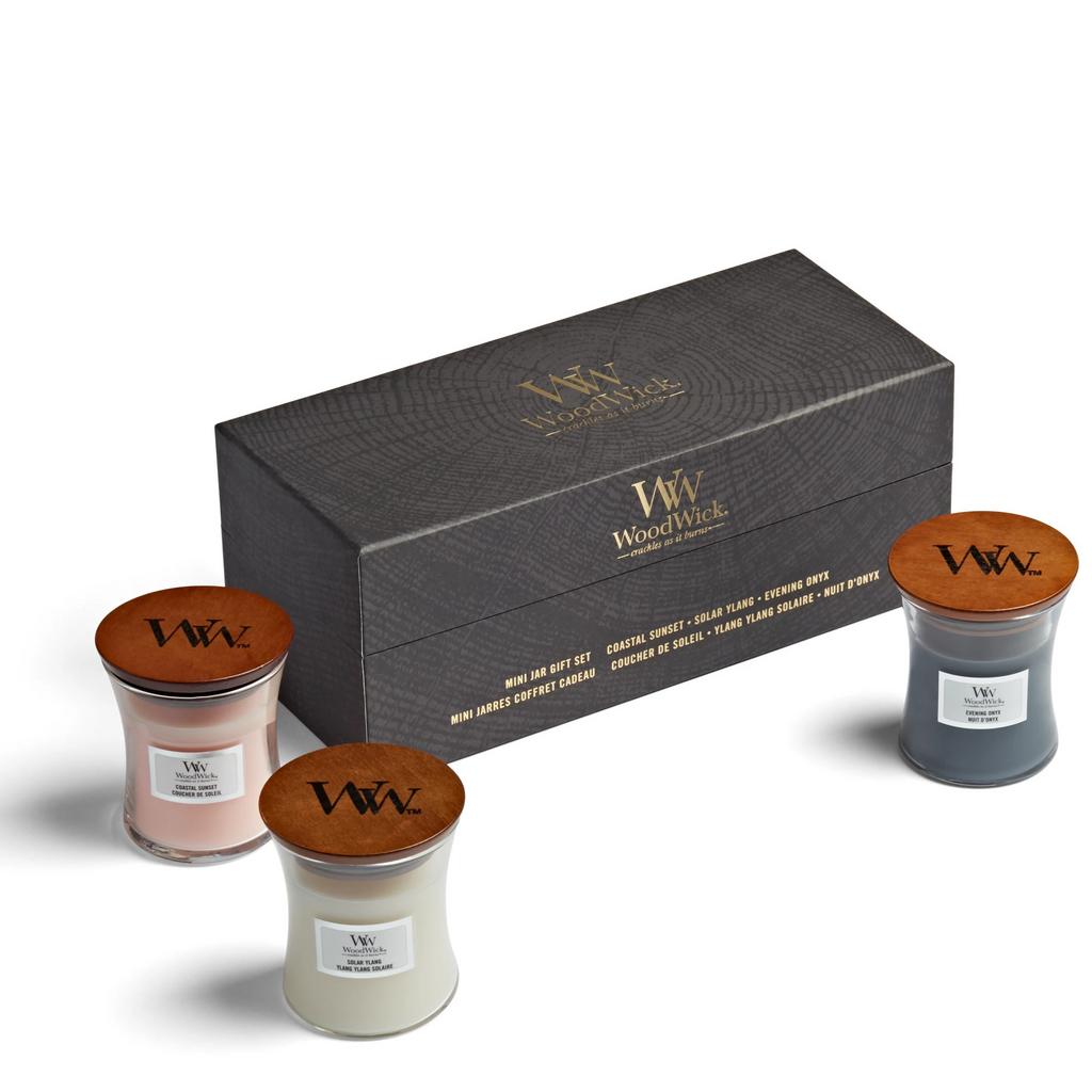 WOODWICK Mini Evening Onyx, Coastal Sunset, Solar Ylang - Набір свічок