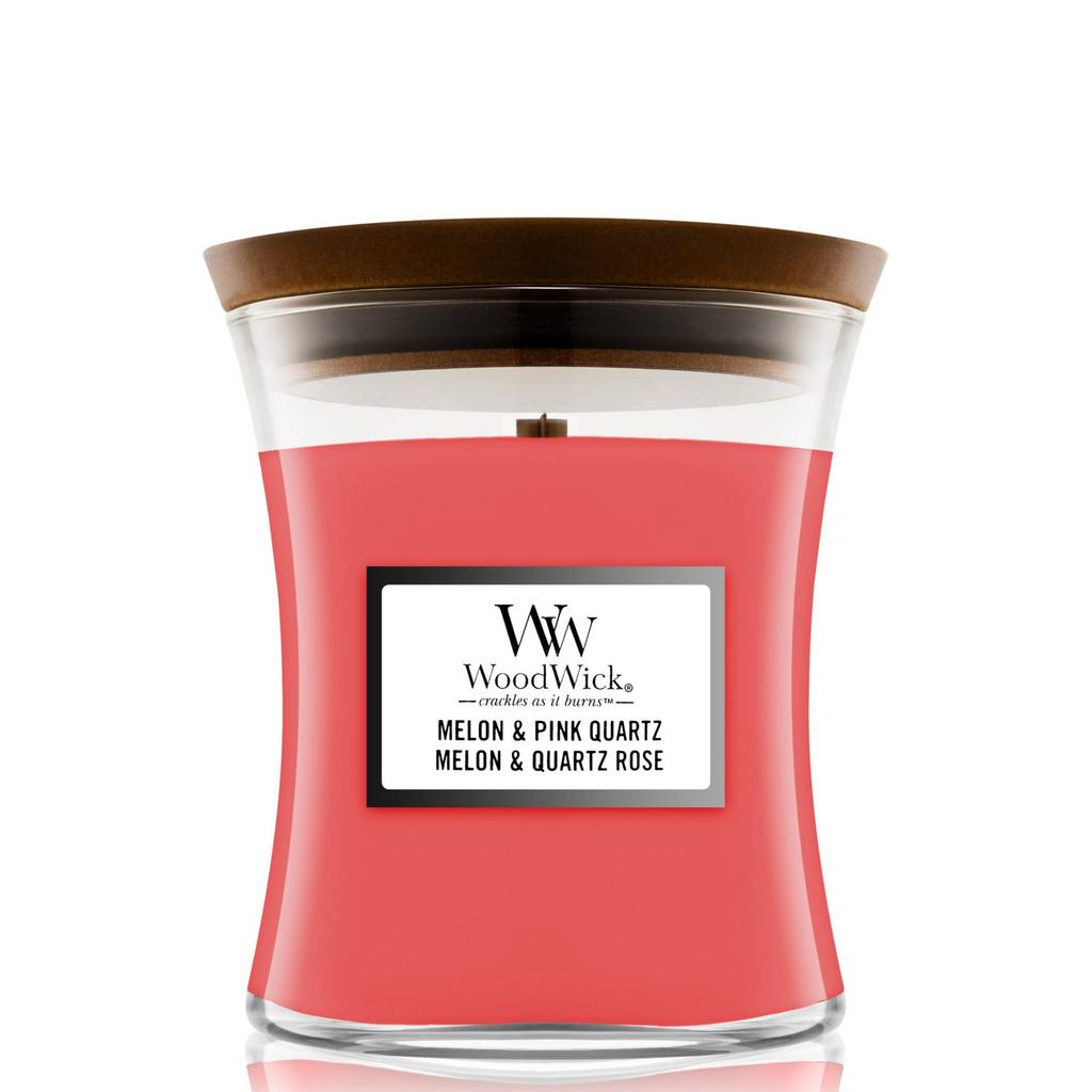 WOODWICK Medium Melon & Pink Quartz - Ароматична свічка з динею та рожевим кварцем
