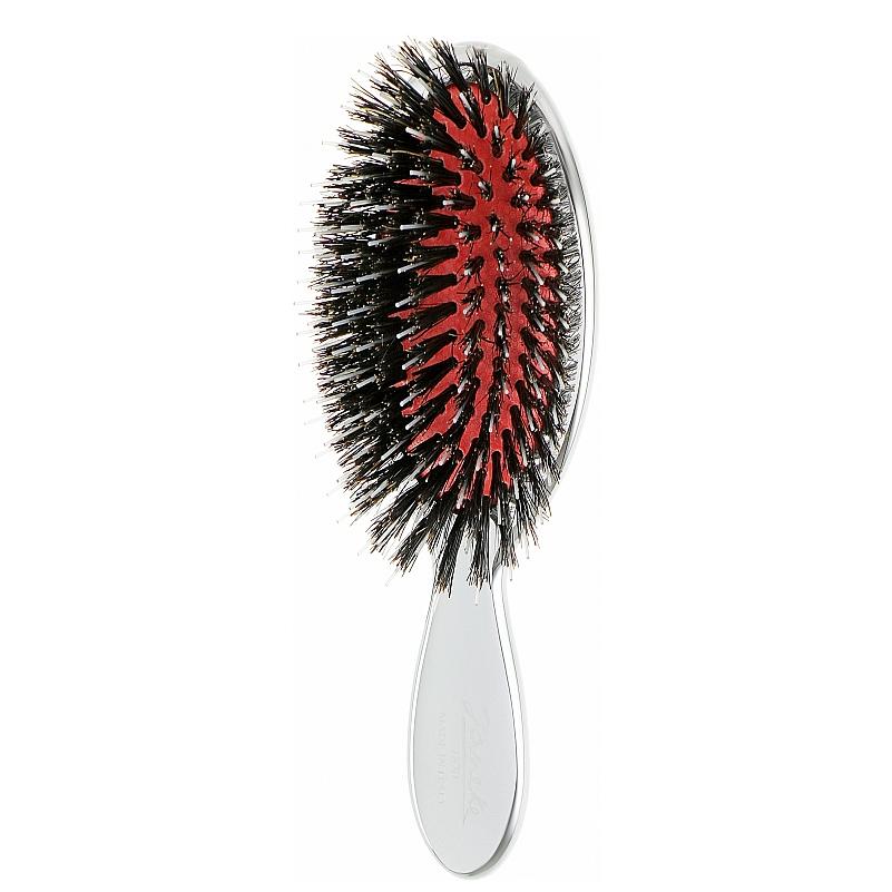 Janeke Small Brush Silver - Щітка для волосся з натуральною щетиною маленька, срібна