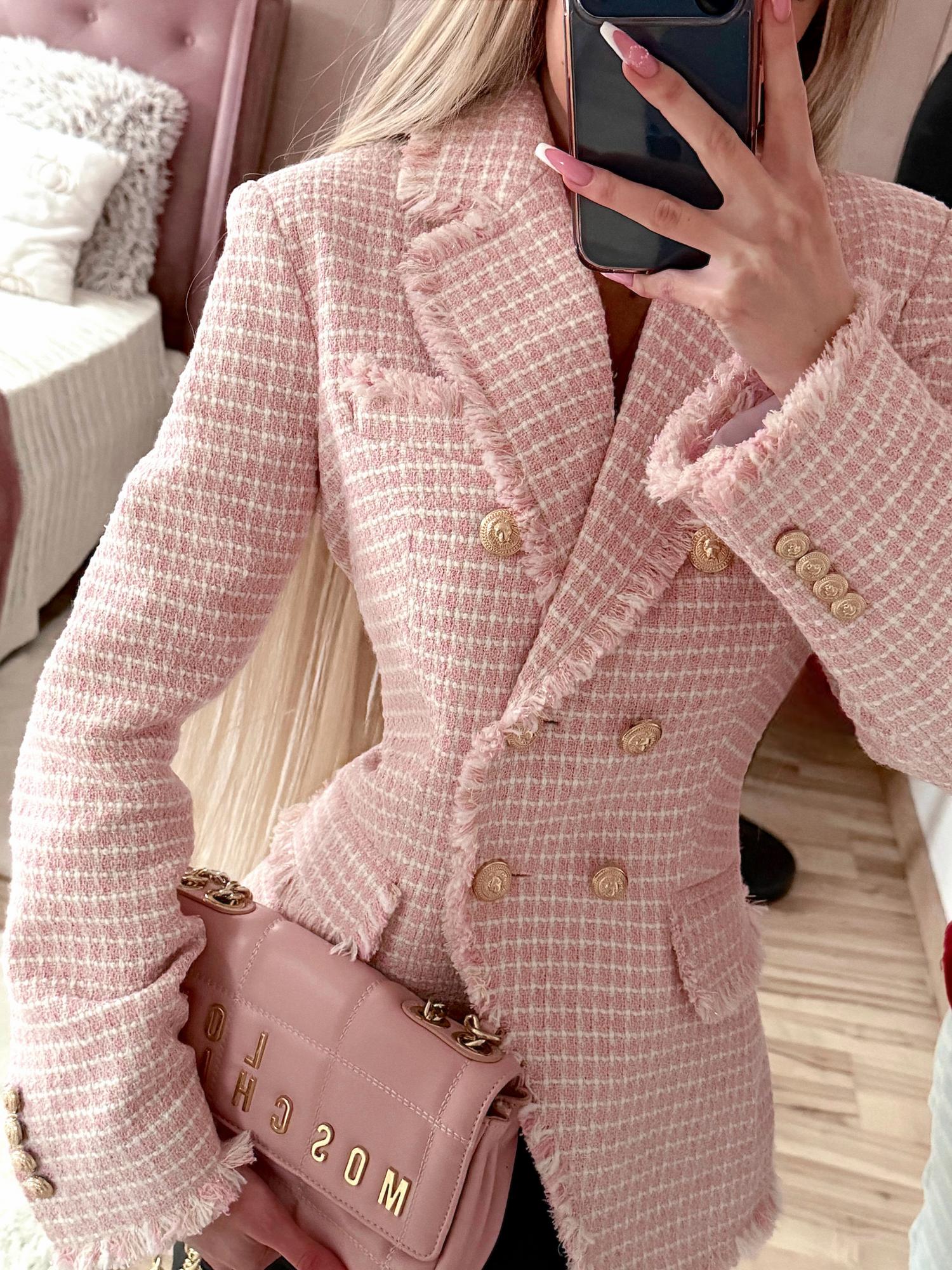 Костюм твідовий рожевий у дрібну клітинку