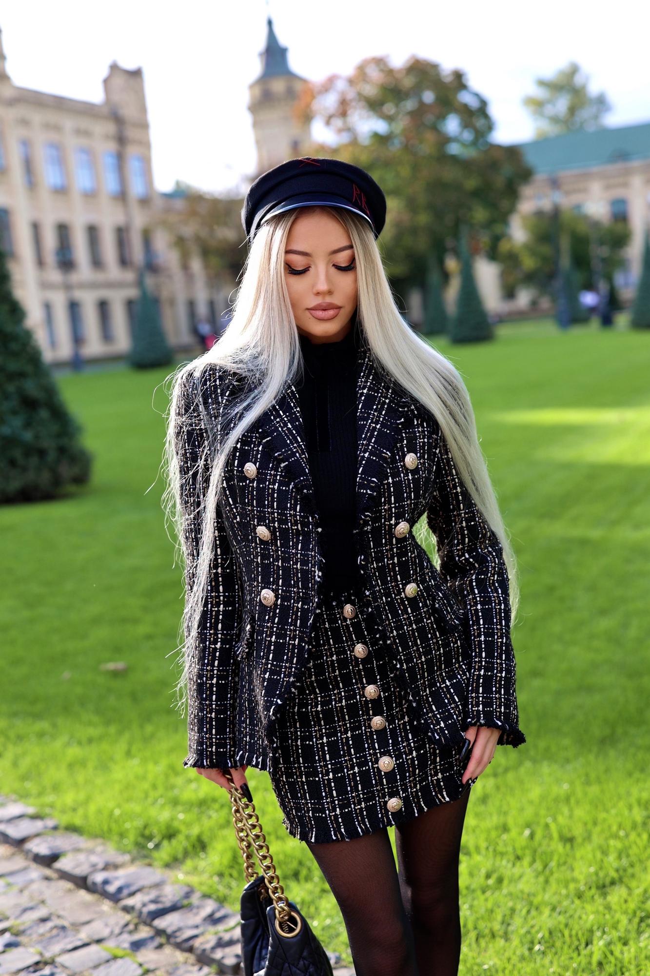 Піджак твідовий чорний у золоту клітинку