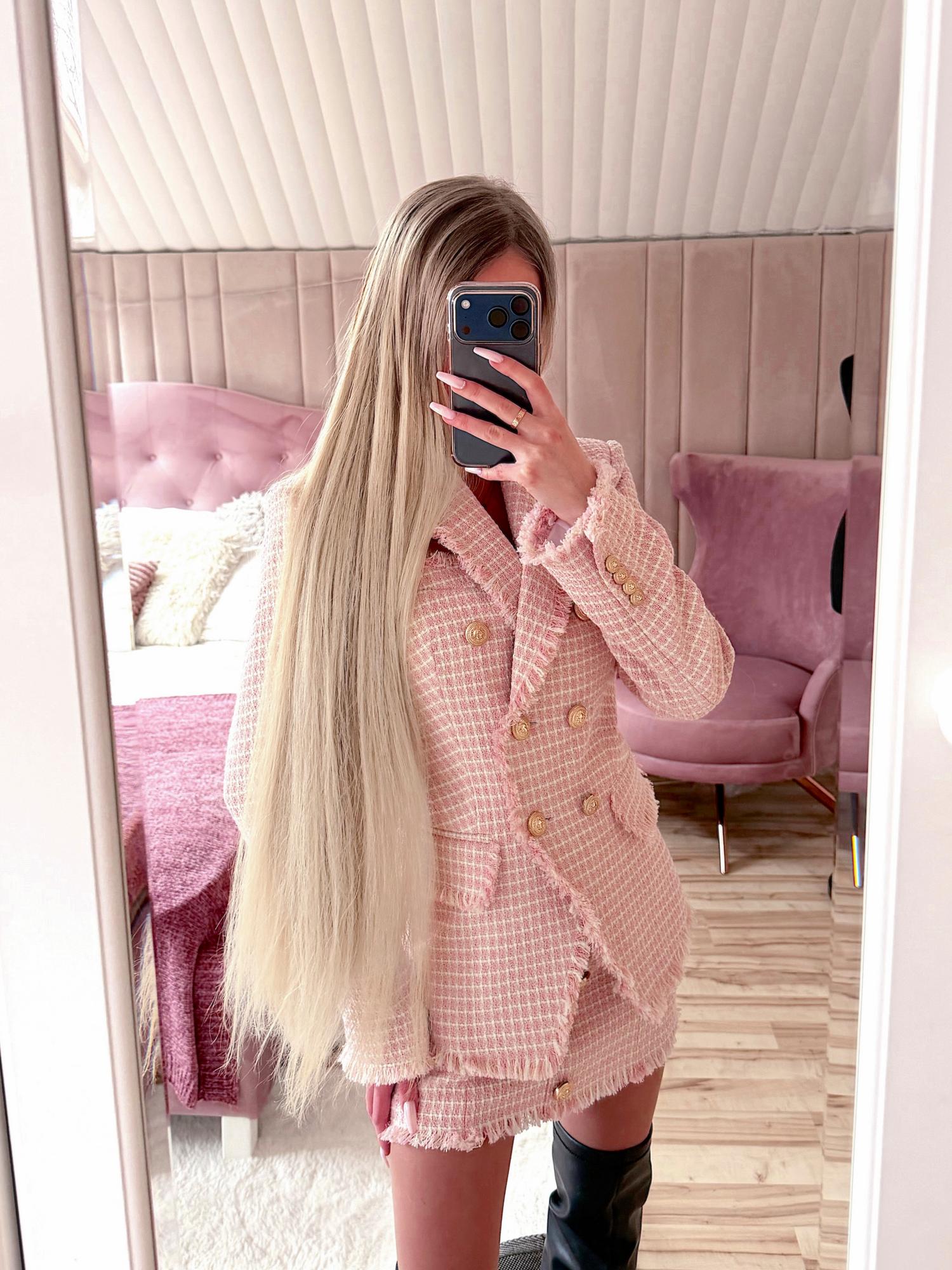 Піджак твідовий рожевий у дрібну клітинку