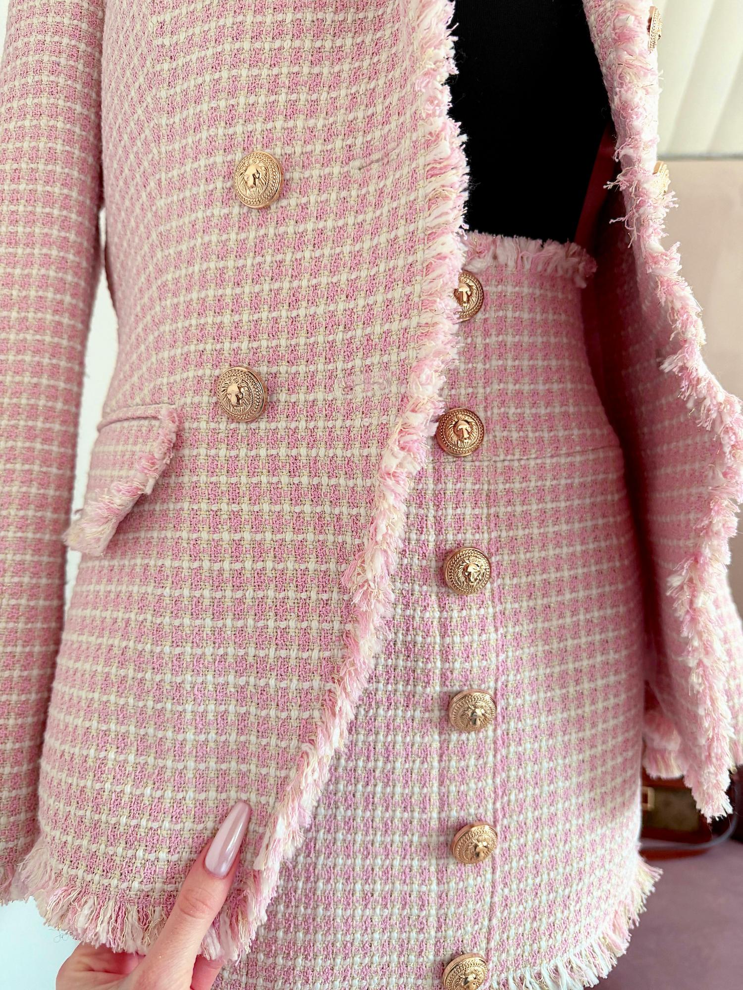 Спідниця твідова рожева у дрібну клітинку