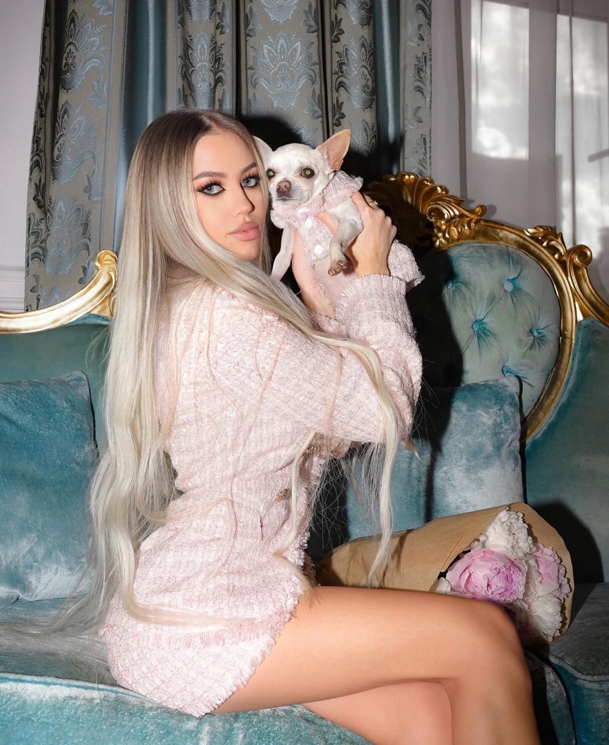 Сукня для собак твідова рожева