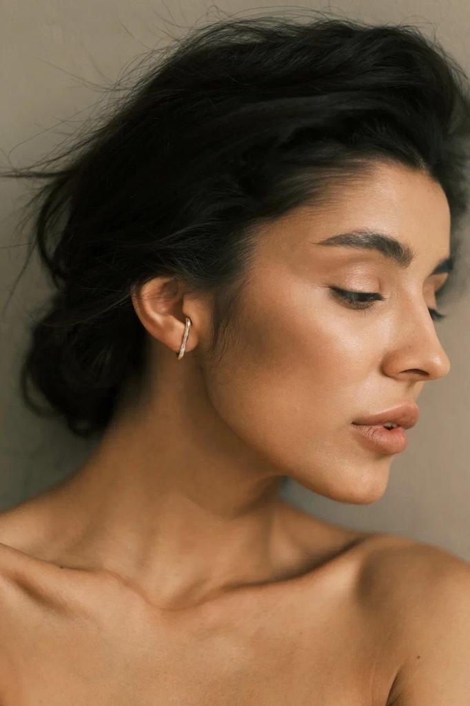 Серьги клаймберы толстые мятые, серебро 925