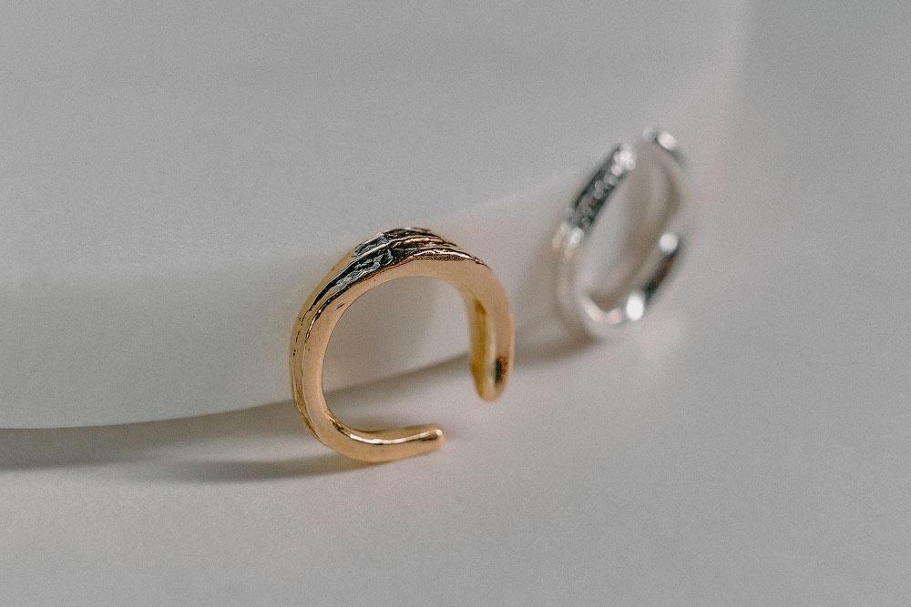 Кафф листик протеи, серебро 925, позолота