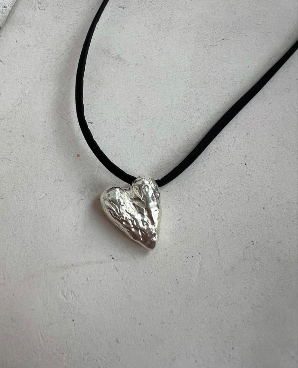 Кулон сердце мятое , нейзильбер+серебро