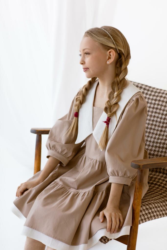 СУКНЯ З КОНТРАСТНИМ КОМІРОМ ( БЕЖЕВИЙ)