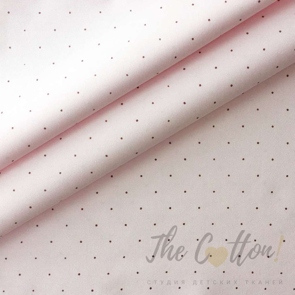 Сатин, хлопок 100% - Точки коричневые на пудрово-розовом - студия детских тканей The COTTON!