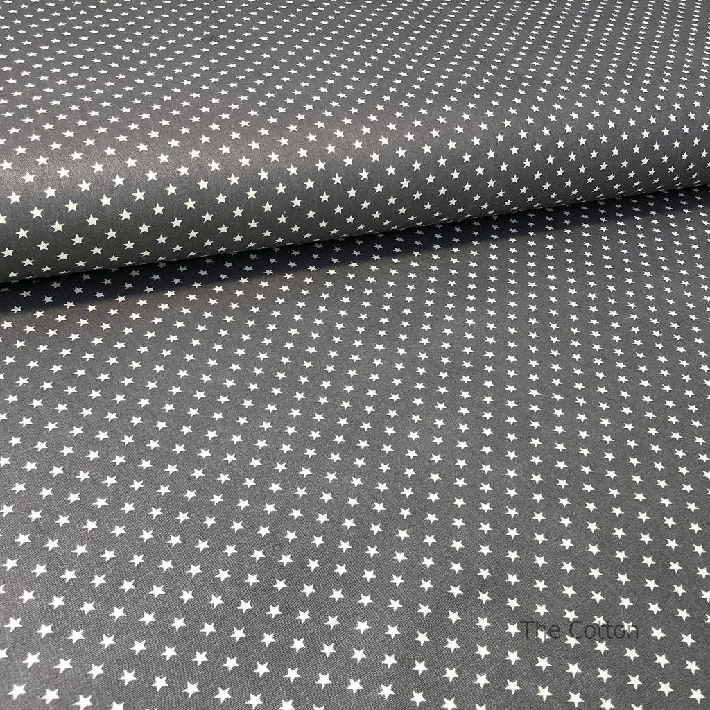 Сатин, хлопок 100% - детские ткани The Cotton -  Звездочки 5 мм, молочные на графитовом