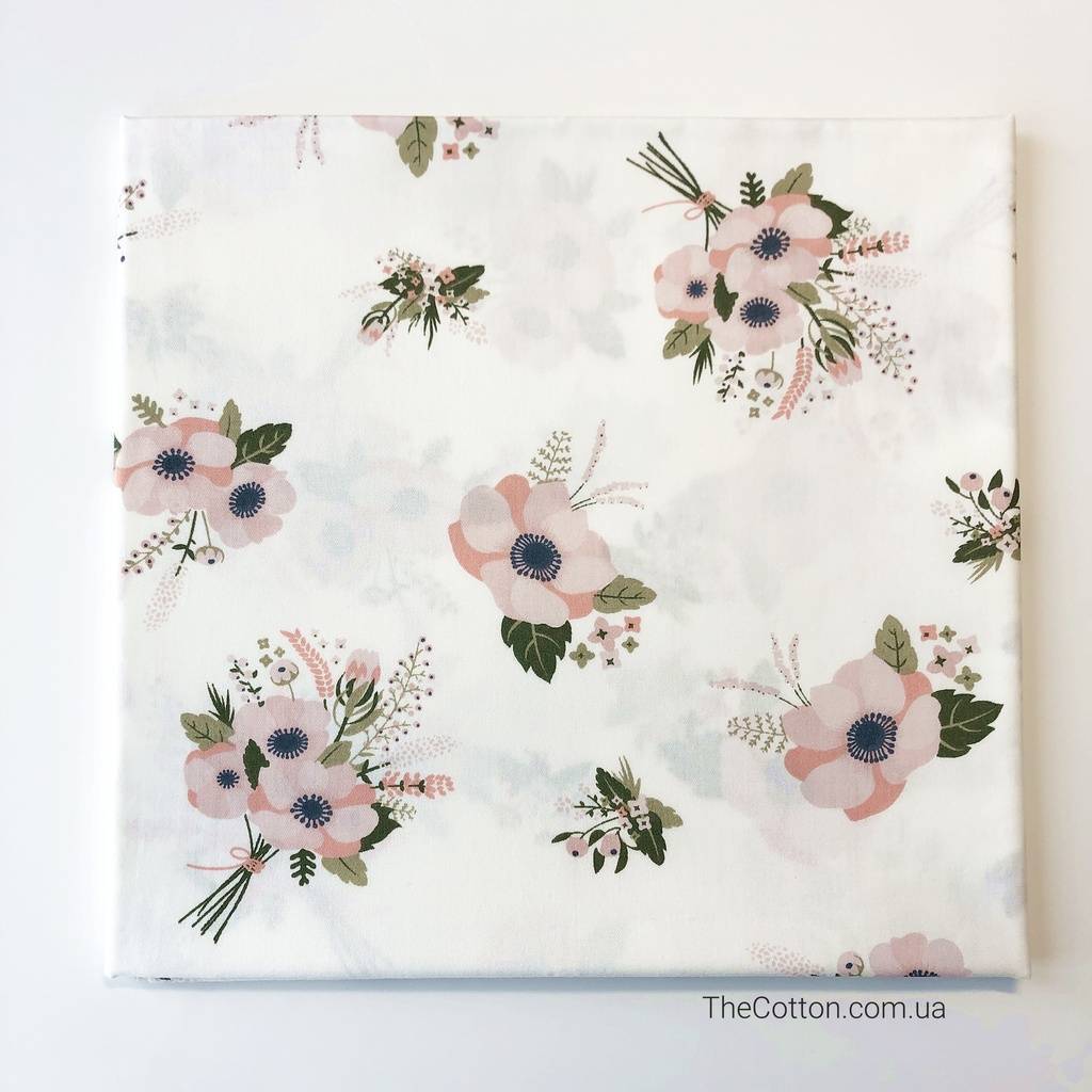 Ткань хлопок, сатин - Анемоны розово-персиковые